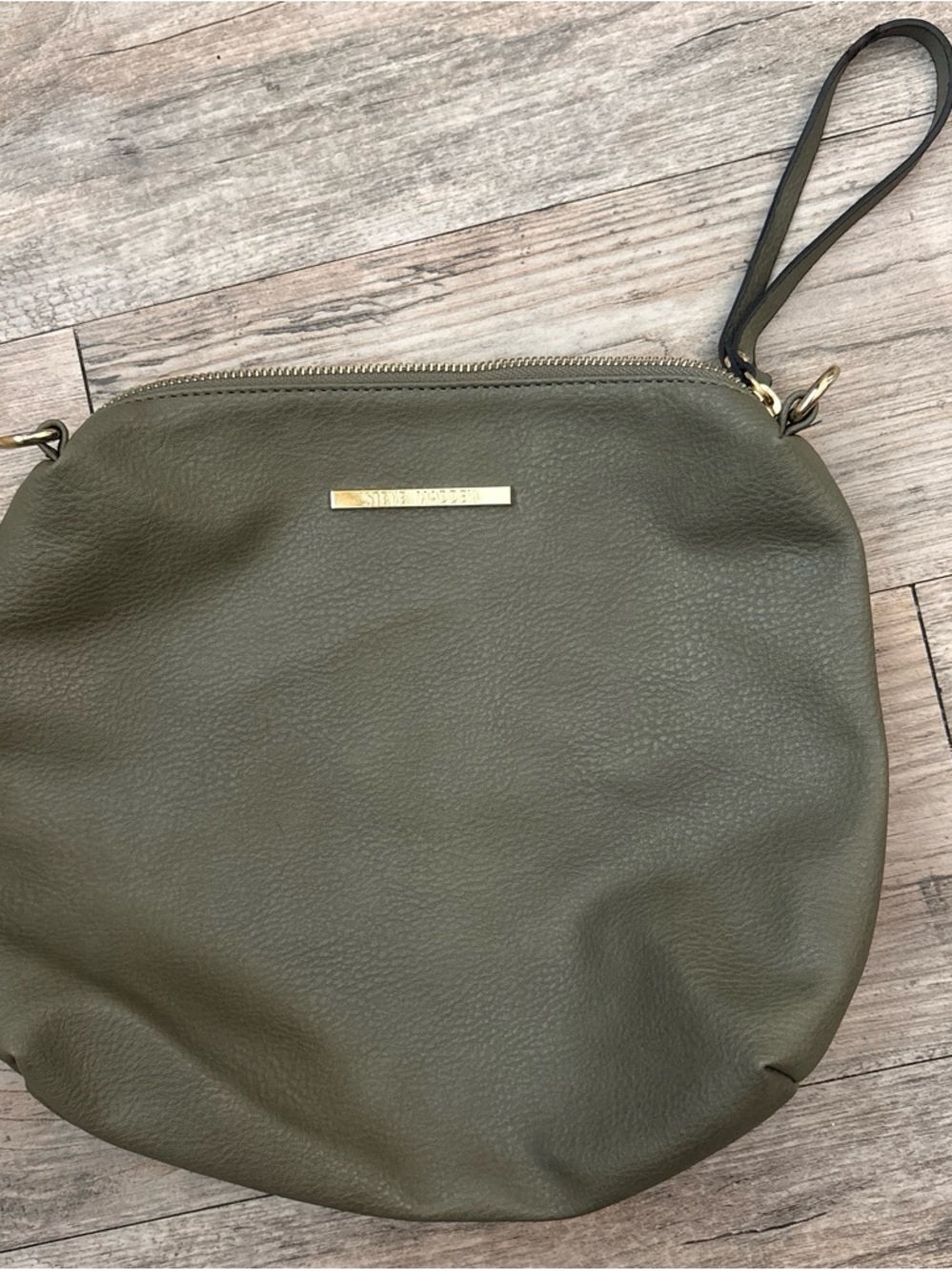 Steve Madden Olive Green Pebbled Leather Wristlet with Gold Hardware